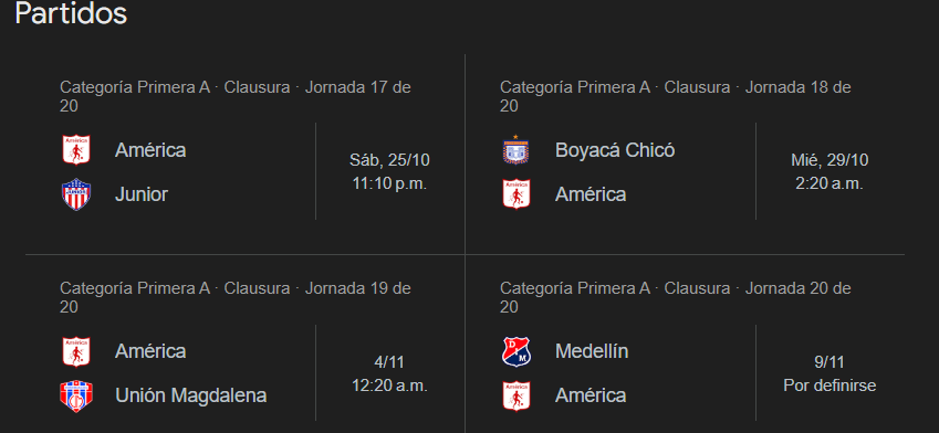 Próximos partido para el América de Cali , Liga Betplay II 2025.