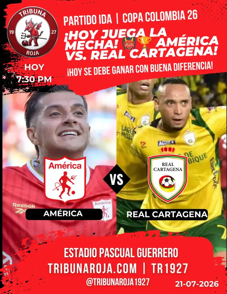Partido de ida entre América vs Real Cartagena. Copa Colombia 2026